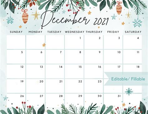 Cute December 2021 Calendar Printable